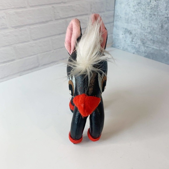 Vintage Black Leather Horse Donkey Toy Figure Felt 7 Inches - Picture 2 of 7